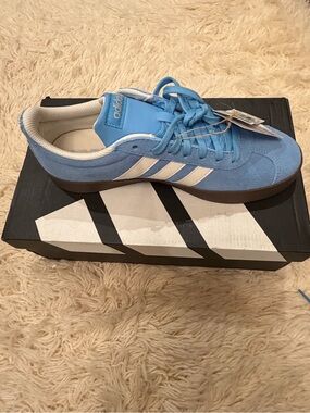 adidas Light Blue Suede Sneakers with White Stripes